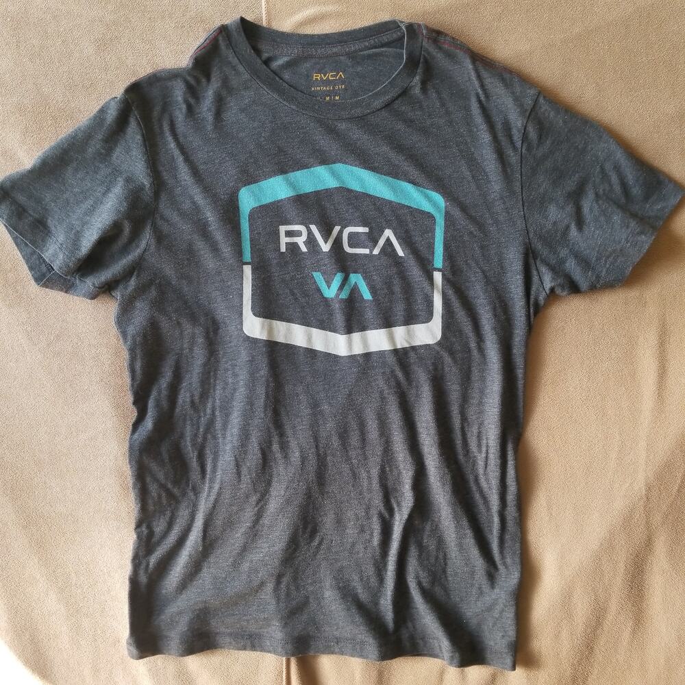 RVCA Men's Gray Vintage Dye Graphic T-Shirt Short Sleeve Size M